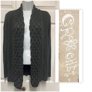 Crochet Open Front Charcoal Grey Cardigan